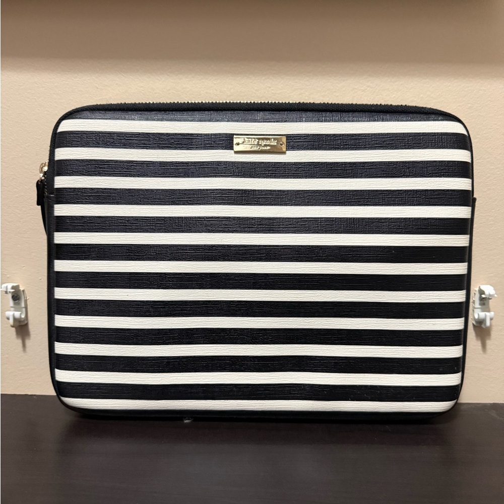 Kate Spade Black and White Striped Laptop Case